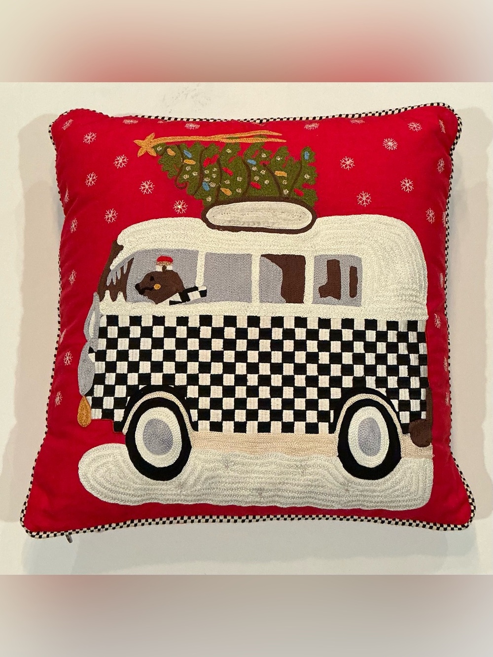 MacKenzie-Childs Home for the Holidays Christmas Bus Pillow